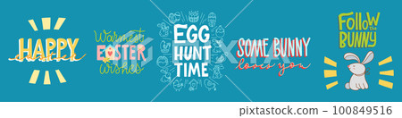 Joyful Happy Easter hand-drawn lettering greeting cards set Joyful Happy Easter hand-drawn lettering greeting cards set 100849516