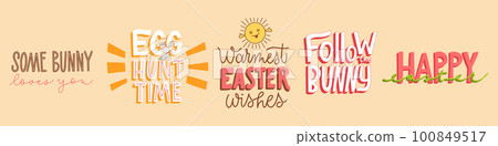 Joyful Happy Easter hand-drawn lettering greeting cards set 100849517