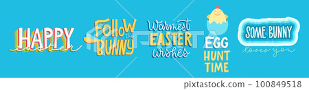 Joyful Happy Easter hand-drawn lettering greeting cards set 100849518
