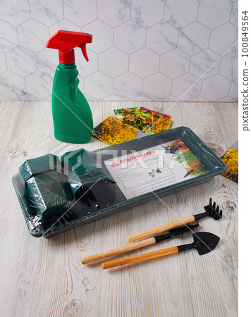 Miniature garden tools for transplanting plants, home hobby 100849564