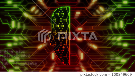 Image of digital head over network of connections and data processing Image of digital head over network of connections and data processing 100849669