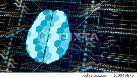 Image of brain and spots over network of connections Image of brain and spots over network of connections 100849676