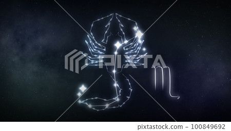 Image of scorpio sign with stars on black background Image of scorpio sign with stars on black background 100849692