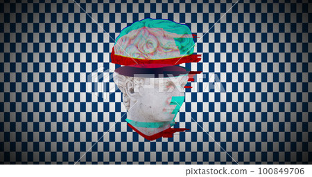 Image of head sculpture on checkered background Image of head sculpture on checkered background 100849706