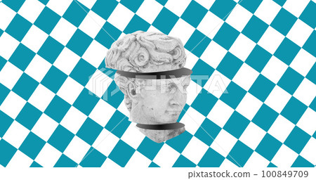 Image of head sculpture on checkered background Image of head sculpture on checkered background 100849709