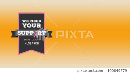 Image of breast cancer research text and ribbon on orange background Image of breast cancer research text and ribbon on orange background 100849779