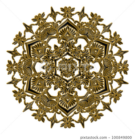 Mandala of black ornaments with gold decoration Mandala of black ornaments with gold decoration 100849800