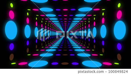 Composition of multicoloured neon grid over black background 100849824