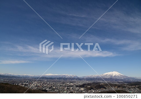 從岩山展望台眺望盛岡市和岩手山的風景 從岩山展望台眺望盛岡市和岩手山的風景 100850271