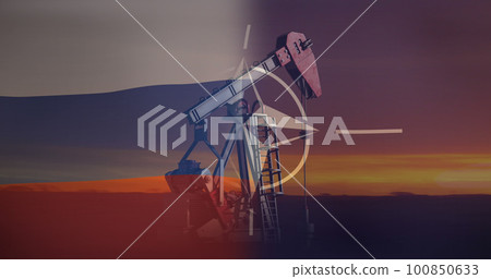 Image of flags of nato and russia over oil pump Image of flags of nato and russia over oil pump 100850633
