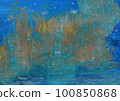 abstract blue green textural background with brown paint lines, divorces, furrows, inflows, coasts 100850868