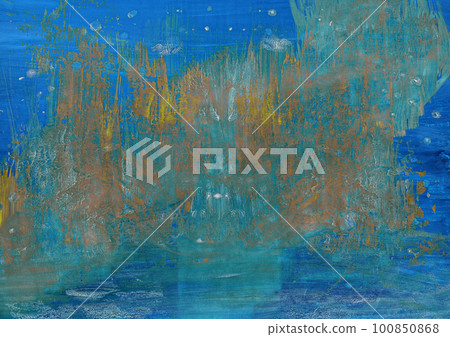 abstract blue green textural background with brown paint lines, divorces, furrows, inflows, coasts 100850868