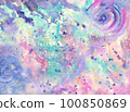 fluid blue, pink and green watercolor background with spiral circular lines drawn 100850869