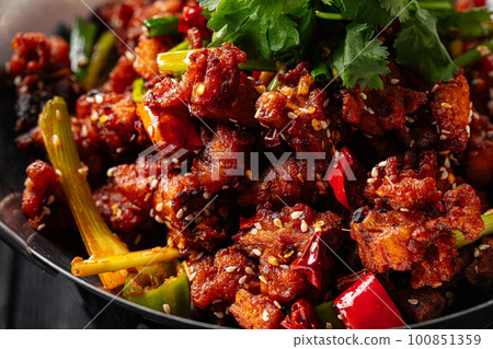 Chinese fried chicken with chili pepper Chinese fried chicken with chili pepper 100851359