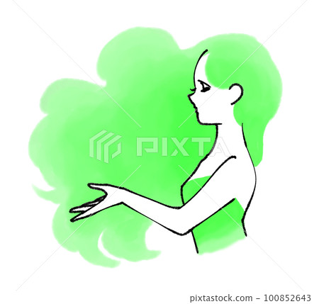 Beautiful woman in profile, green Beautiful woman in profile, green 100852643