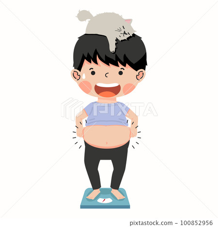 Funny kid use weight scale 100852956