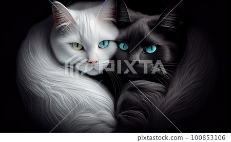 yin yang cat black white couple 100853106
