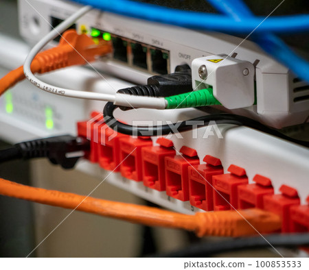 Communication equipment connected with copper and optical cables 100853533