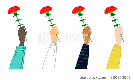 一隻手拿著康乃馨花的插圖 100853901