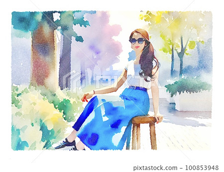 水彩,水彩,油畫,素描,風景,多彩,手繪,模擬觸摸,美麗風景,女人插畫-插圖