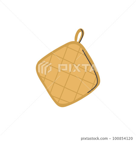 Oven mitt. Potholder hand drawn illustration. Homemade cookware. Hand drawn kitchenware tools. Vector cartoon illustration. 100854120