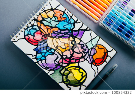 Colorful neurographic drawing on paper Colorful neurographic drawing on paper 100854322