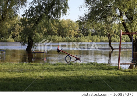 The consequences of flooding in the park, summer nature 100854375