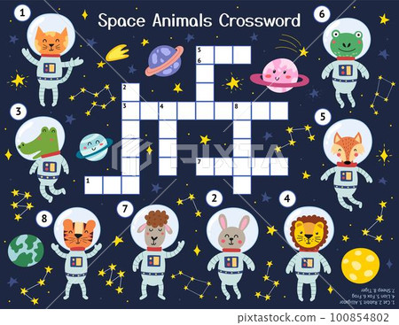 Space animals crossword puzzle with cute characters. Space activity page for kids Space animals crossword puzzle with cute characters. Space activity page for kids 100854802
