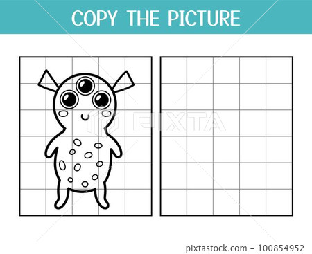 Copy the picture activity page for kids. Draw and color a cute alien using the example Copy the picture activity page for kids. Draw and color a cute alien using the example 100854952