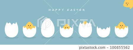 happy easter minimal design with egg and little chick on blue background 100855562