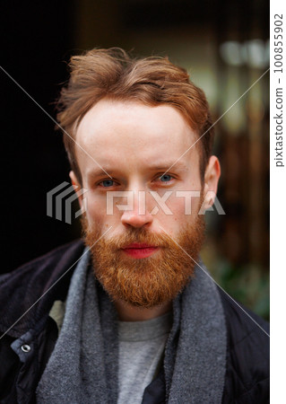 Close-up portrait of a bearded man outdoors Close-up portrait of a bearded man outdoors 100855902