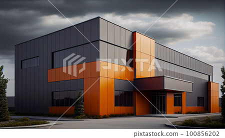 exterior of a modern warehouse with a small office unit exterior of a modern warehouse with a small office unit 100856202