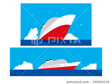 Illustration of a white luxury liner floating in the sea and a seagull 100856239