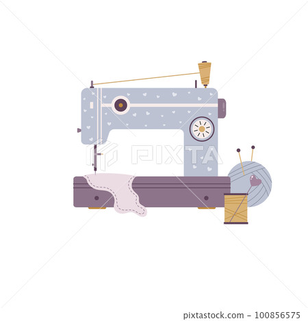 Vector illustration of sewing machine and different items, stuff in a modern flat style Vector illustration of sewing machine and different items, stuff in a modern flat style 100856575