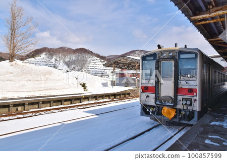 Rumoi Line cars at Rumoi Station, near the discontinued line, Hokkaido Rumoi Line cars at Rumoi Station, near the discontinued line, Hokkaido 100857599