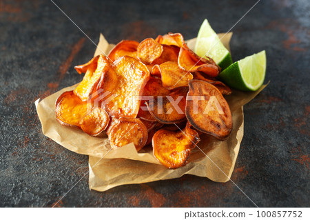 Concept of tasty food, fried sweet potato, close up Concept of tasty food, fried sweet potato, close up 100857752
