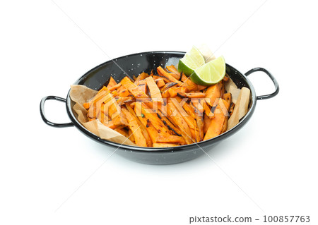 Fried sweet potato, isolated on white background Fried sweet potato, isolated on white background 100857763
