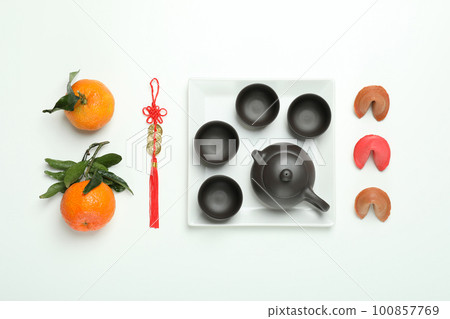 Concept of tea, asian tea, top view 100857769