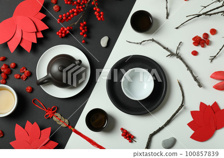 Concept of tea, asian tea, top view 100857839