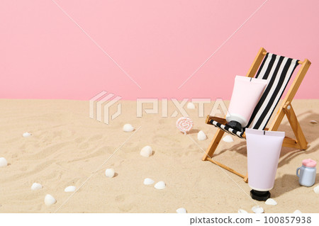 Concept of summer skin care accessories, space for text Concept of summer skin care accessories, space for text 100857938