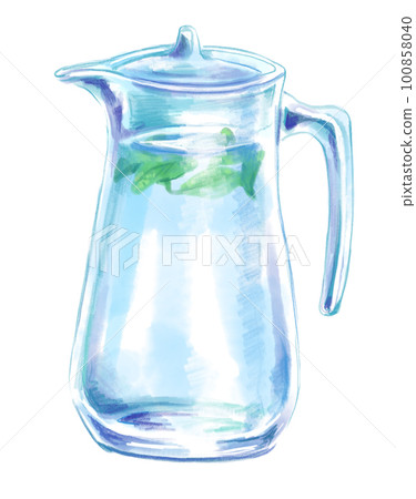 Watercolor illustration of water pitcher with mint Watercolor illustration of water pitcher with mint 100858040