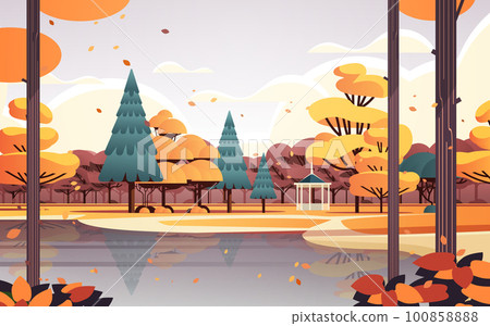 orange trees in public autumn city park horizontal 100858888