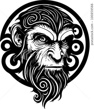 Vector illustration of monkey head with ornament. Vector illustration Vector illustration of monkey head with ornament. Vector illustration 100859566
