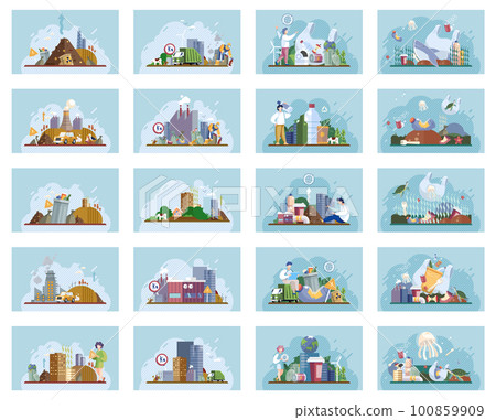 Waste pollution. Unsorted trash . Rubbish and trash bags dump. Pile of waste 100859909