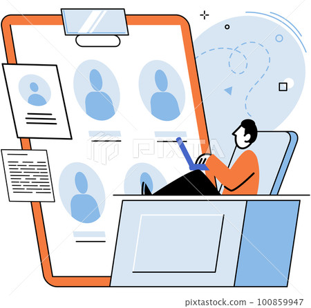 HR Human Resources department work. HR manager looking for new job candidate and reviews resumes HR Human Resources department work. HR manager looking for new job candidate and reviews resumes 100859947