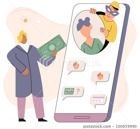 Internet hacker stealing money cybercrime from smartphone payment app. Cyber crime, hacker attack 100859990