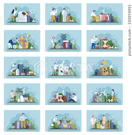 Waste pollution. Unsorted trash . Rubbish and trash bags dump. Pile of waste 100859991