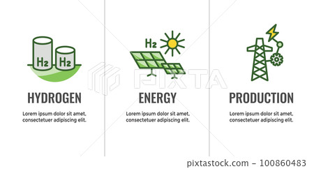 Clean Hydrogen Production as Green Energy Icon Set Clean Hydrogen Production as Green Energy Icon Set 100860483