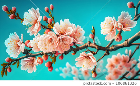 Pink flowers springtime blooming tree brunches Pink flowers springtime blooming tree brunches 100861326