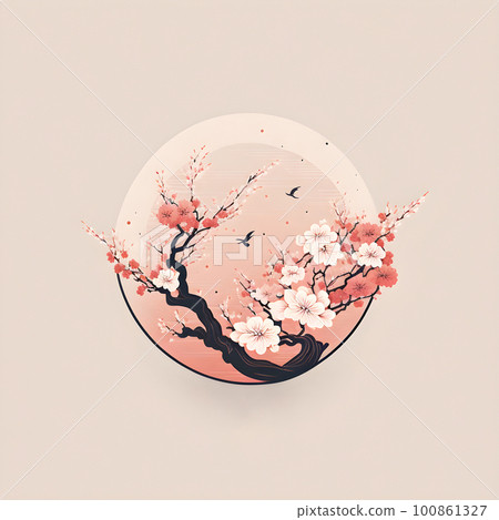 Pink flowers springtime blooming sakura tree badge Pink flowers springtime blooming sakura tree badge 100861327